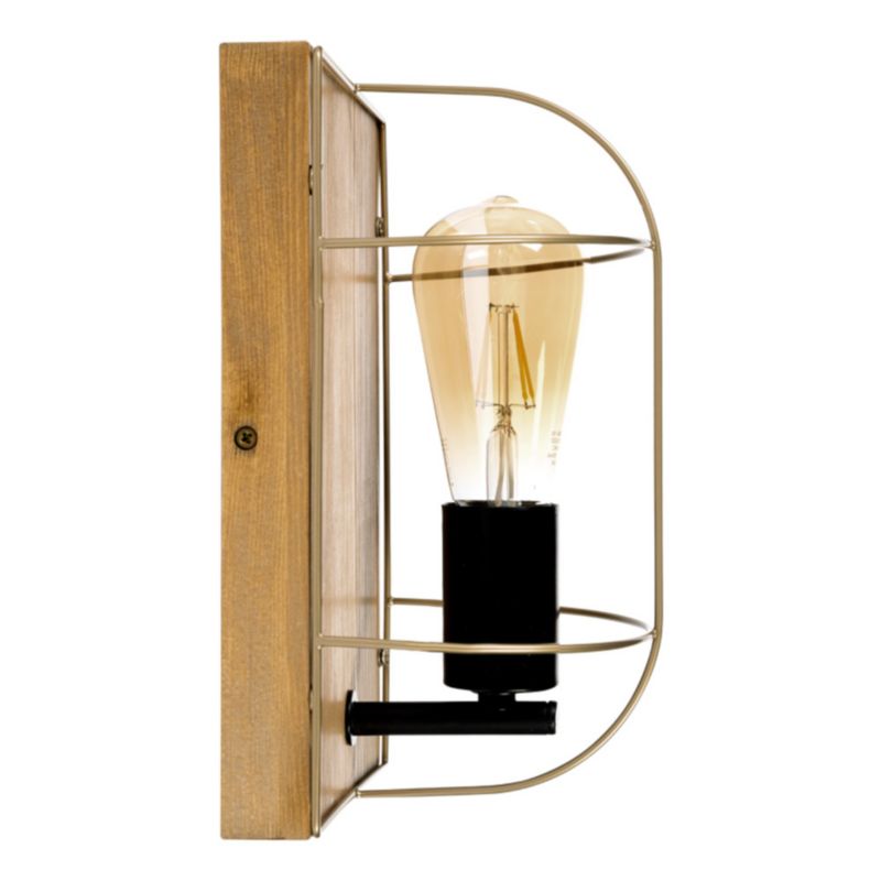 Drewniany Kinkiet SPOT Light 1xE27 Max.15W LED Drewno Sosnowe Brązowe FSC z Złotymi Akcentami, Polski Producent, 1 szt.