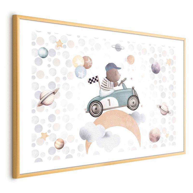 Plakat Artgeist Miś w wyścigówce 30x21 cm z ramą złotą 1 szt