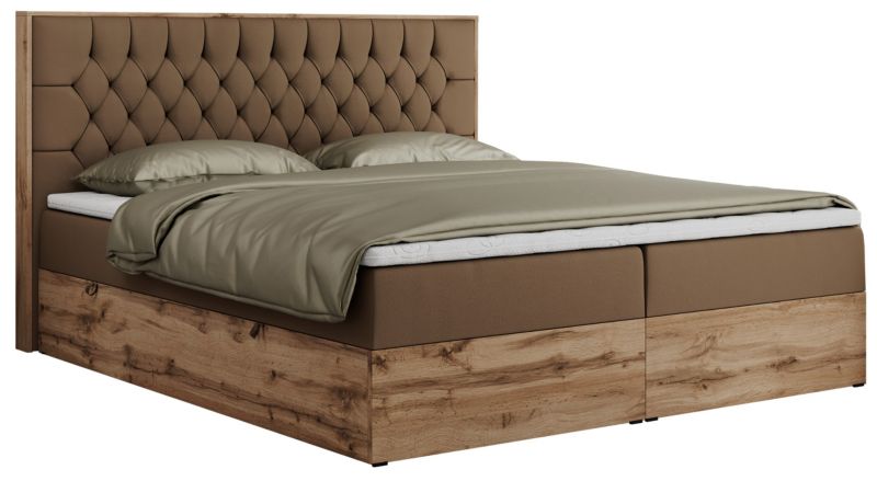 Łóżko kontynentalne MKS Meble AMORE 140x200 H3 brązowy ekoskóra 1szt.