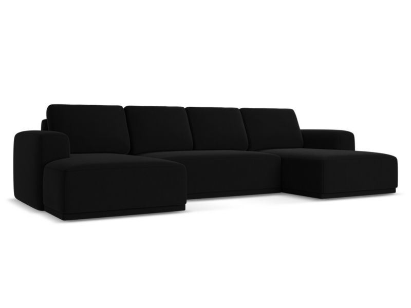 Sofa panoramiczna z funkcją spania Makamii Kaila z weluru 333x160 cm czarny 1 szt.
