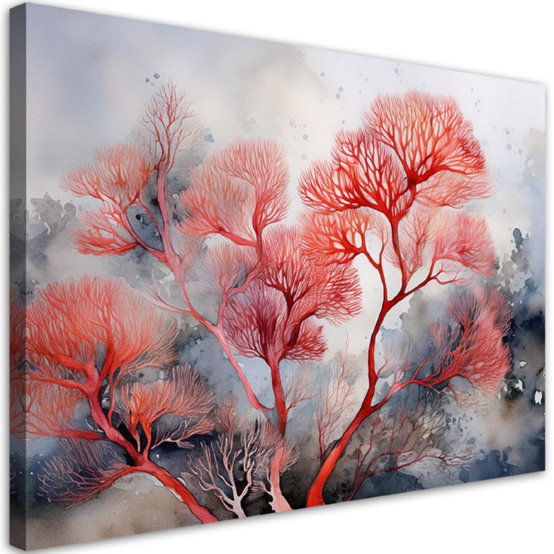 Obraz do salonu sypialni Feeby Rośliny Abstrakcyjne Czerwone 90x60 cm 1szt