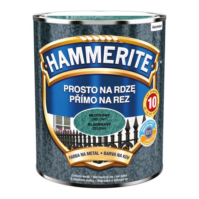 Farba do metalu Hammerite Prosto Na Rdzę młotkowy zielony 0,7 l