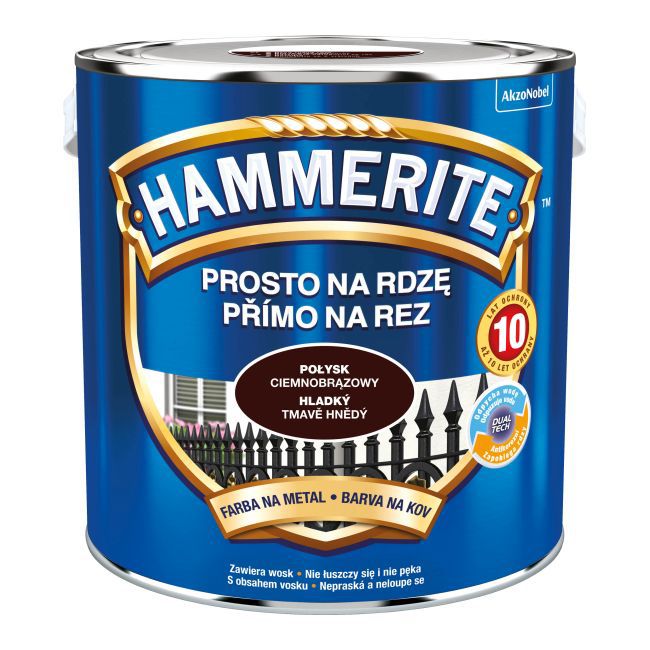 Farba do metalu Hammerite Prosto Na Rdzę połysk ciemny brązowy 2,5 l