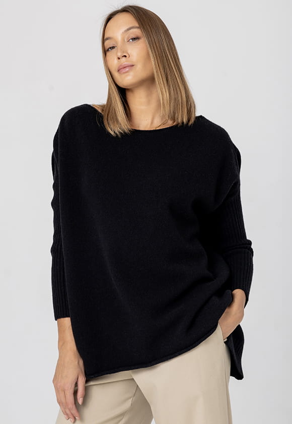 Lillow - Wełniany SWETER oversize AGNES - czarny - Uszyto w Polsce