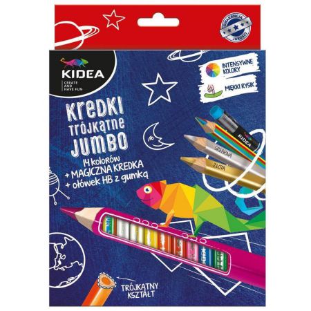 Kredki Trójkątne Jumbo 14 sztuk Z OŁÓWKIEM HB I MAGICZNĄ KREDKĄ