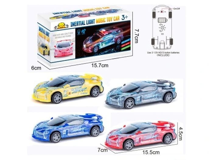 Auto B/O, 15,5x7x4,5cm światło, dźwięk, 4 kol. rozm opak: 15,7x7,7x6cm