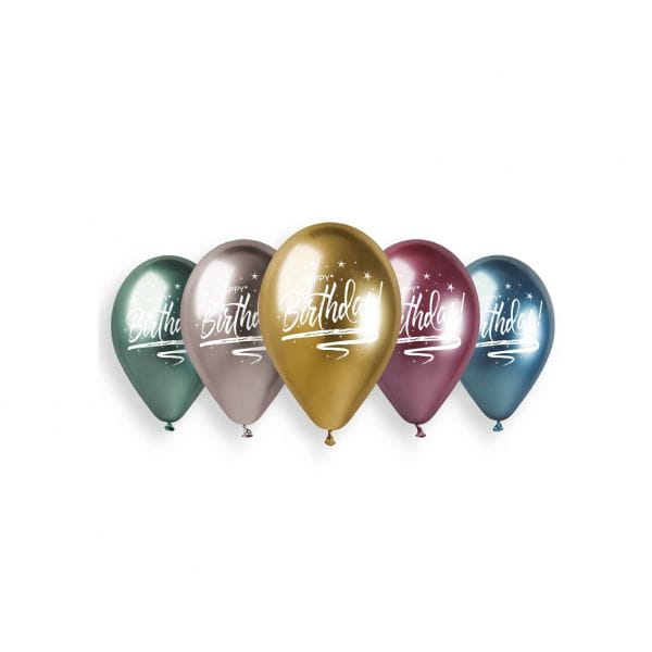 Balony Shiny Premium Hel Happy Birthday, 13"/ 5 szt.