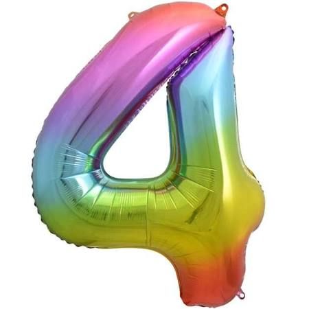 Balon foliowy Cyfra tęczowa "4"- Wielkość 85 cm