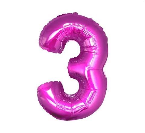 Balon foliowy Cyfra Ciemny róż "3" - Wielkość 92cm