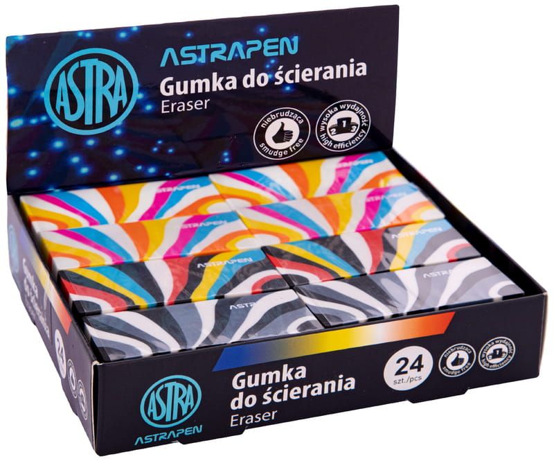 Gumka Kolorowe Paski Astra, display 24 szt.