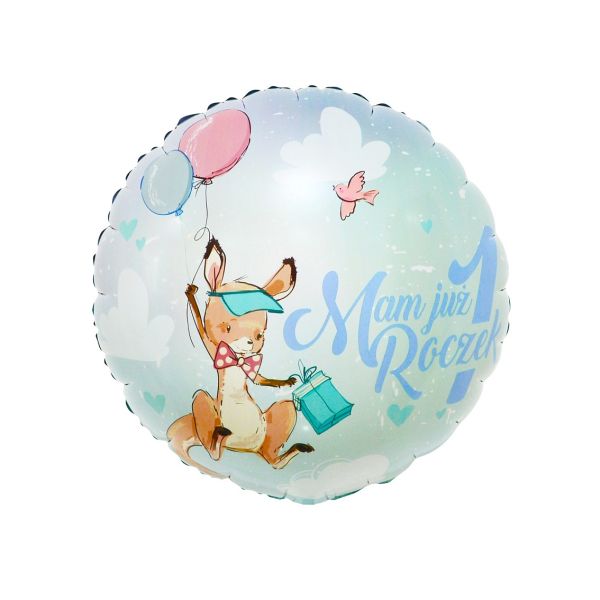 Balon foliowy Cyfra 1, Mam Już 1 Roczek, 18" 45cm (kangurek)