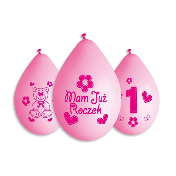 Balony Premium "Moje 1 urodziny ( różowy ), 12" / 5 szt. (wiszące)