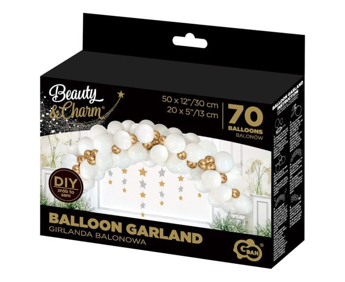 Girlanda balonowa B&C biało-złota, 70 sztuk