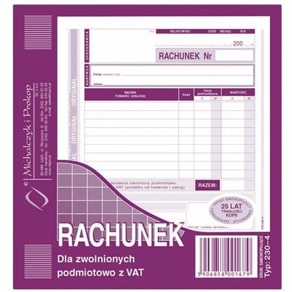 RACHUNEK 2/3 A5 DLA ZW.PODM.Z VAT 230-4