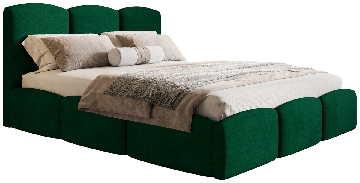 Dwuosobowe tapicerowane łóżko 160x200 cm z pojemnikiem zielone SEPERO