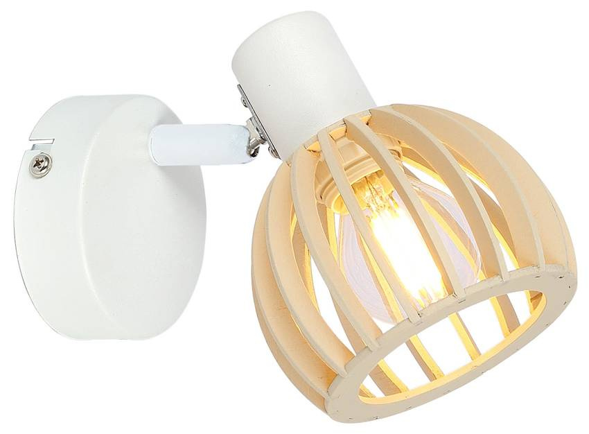 Lampa ścienna kinkiet 1X25W E14 Biały + Drewno ATARRI