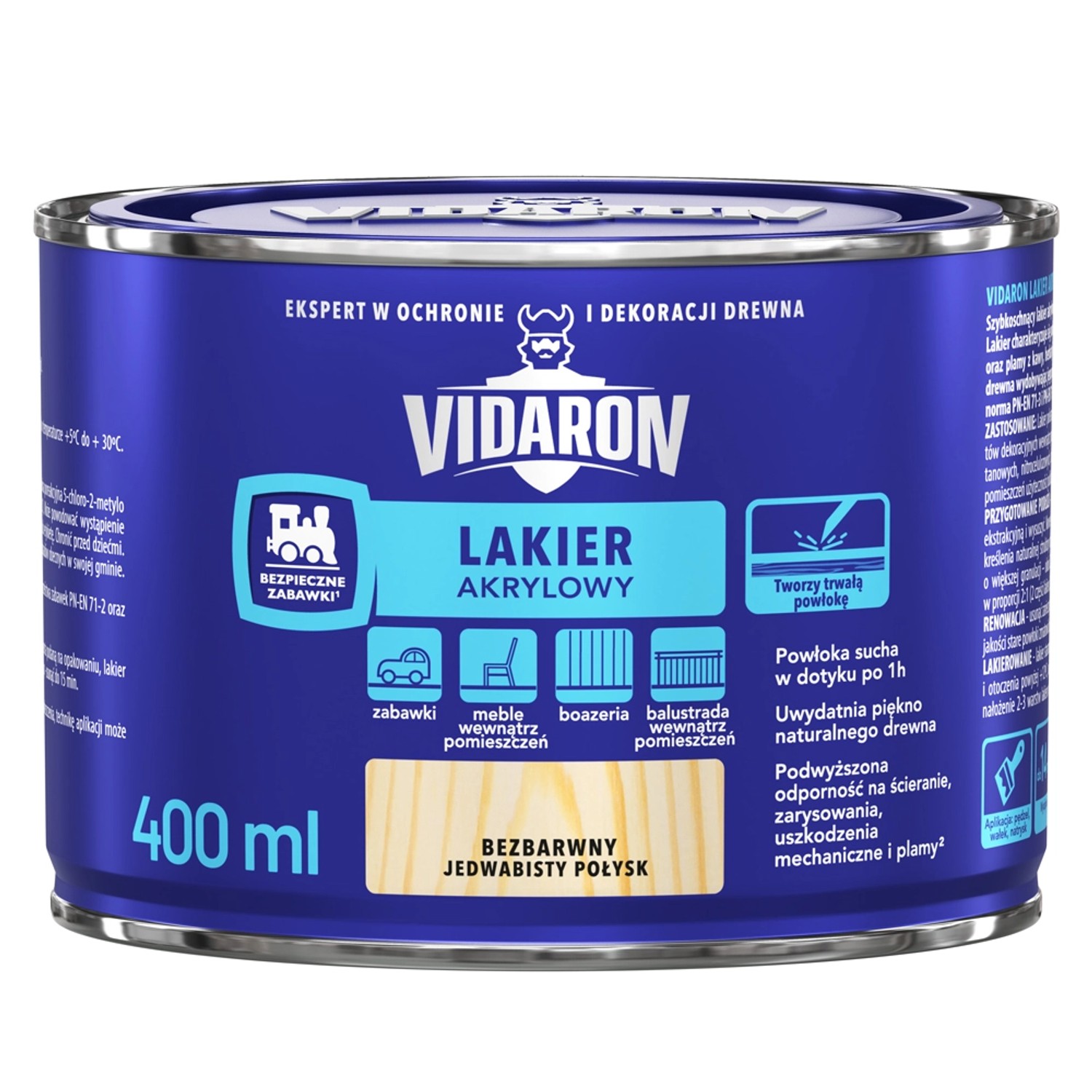Vidaron Lakier akrylowy do drewna bezbarwny jedwabisty połysk 400 ml