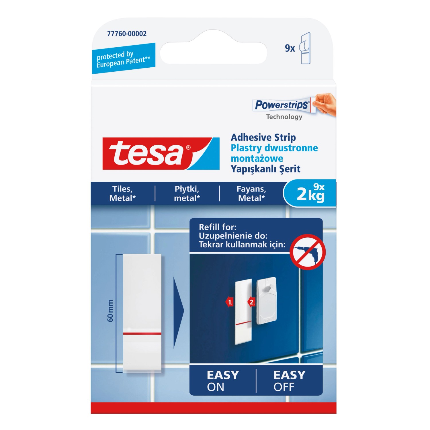 Tesa Plastry montażowe do płytek, 9 szt. do 2kg