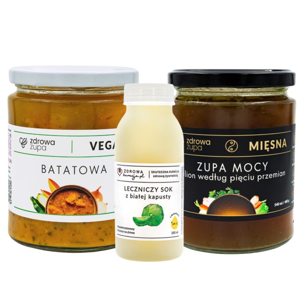 Zestaw Zdrowe jelita VEGAN (Soki z kapusty + Zupa mocy + Zupy premium)