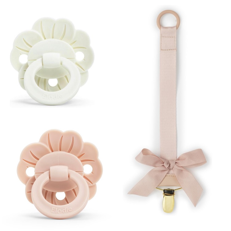 Elodie Details zestaw 2 smoczków Vanilla White + Powder Pink zawieszka SC