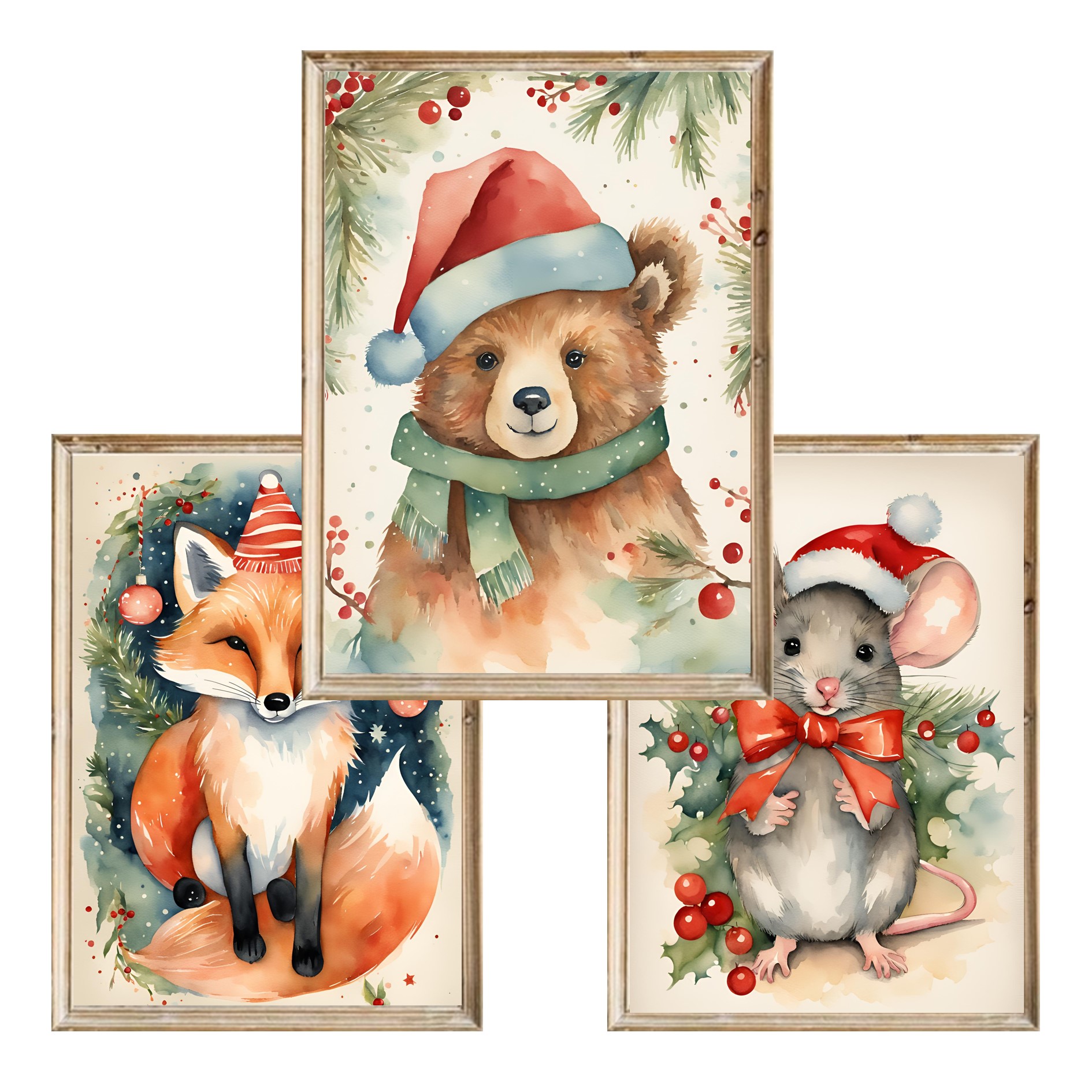Zestaw trzech świątecznych plakatów Christmas Animals - A4
