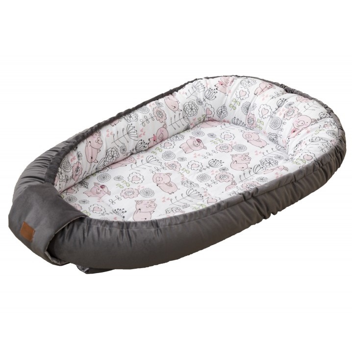 Kokon niemowlęcy velvet + bawełna Pig Grey BR