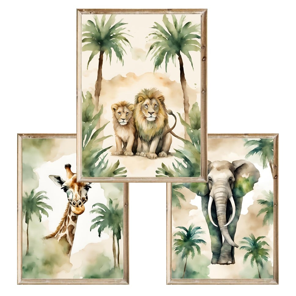 Zestaw trzech plakatów dla dzieci Safari Animals 2 - A4