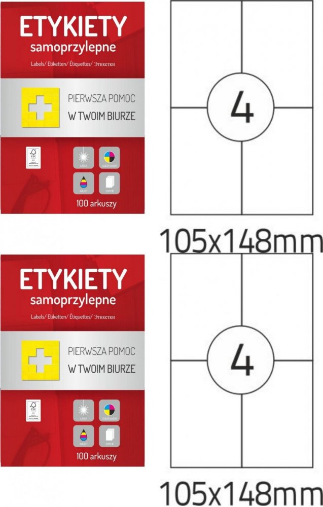 2x Etykiety samoprzylepne Dalpo Memo Label, 105x148mm, 100 arkuszy, biały