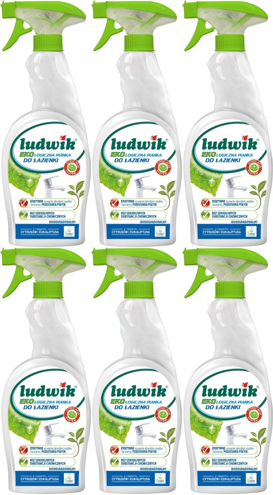 6x Pianka do czyszczenia łazienki Ludwik Ekologiczny, cytrusy i eukaliptus, 750ml