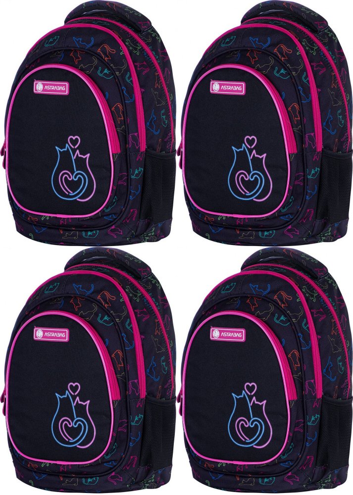 4x Plecak szkolny Astra Astrabag LO&VE AB330, trzykomorowy, 20l, czarno-różowy