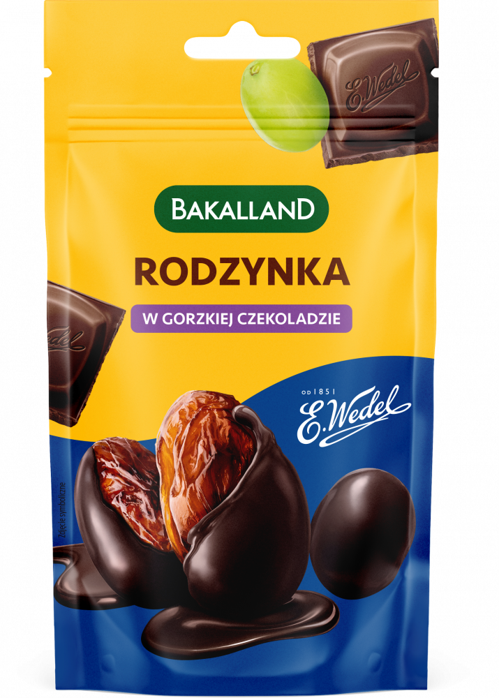 Rodzynki Bakalland, w gorzkiej czekoladzie Wedel, 62g