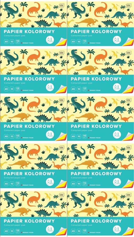 10x Zeszyt papierów kolorowych Interdruk, A5, 10 kartek, mix wzorów