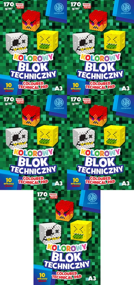5x Blok techniczny Astra Astrapap, A3, 10 kartek, kolorowy
