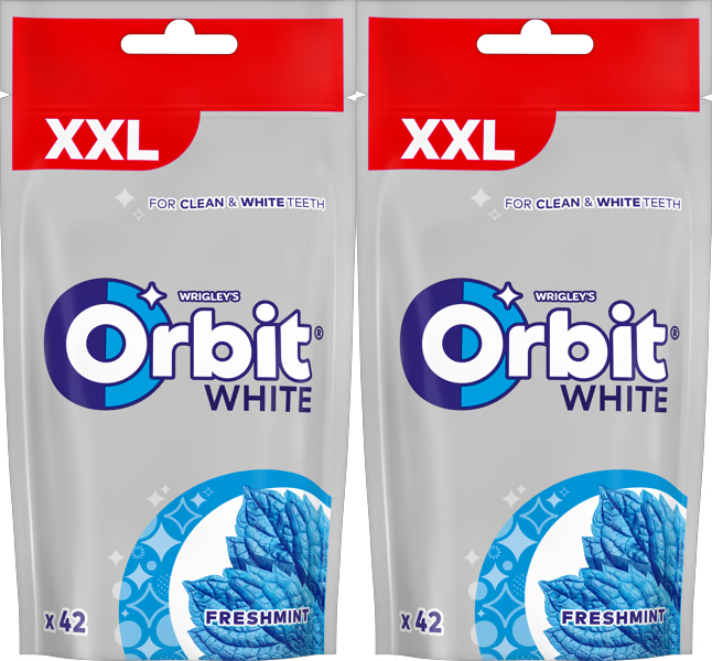 2x Guma do żucia Orbit White Freshmint, miętowy, torebka, 42 drażetek