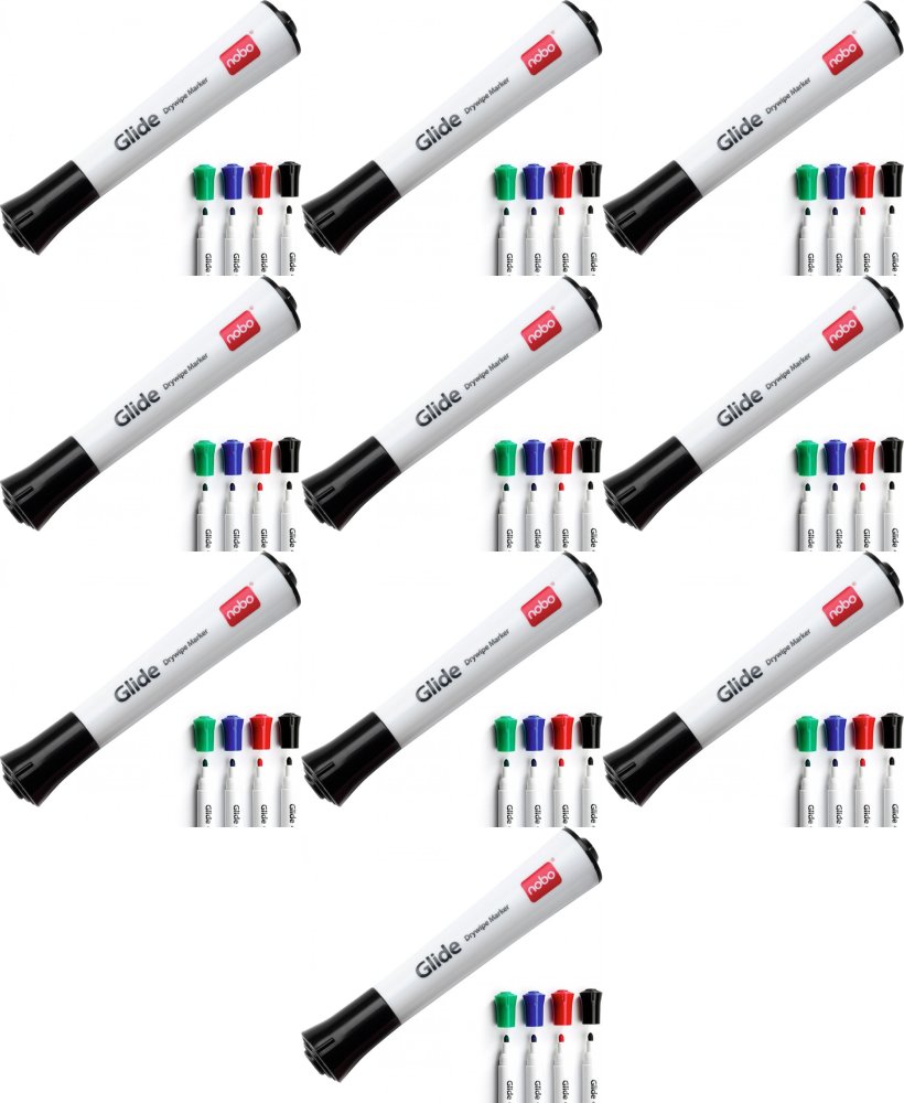 10x Marker suchościeralny Nobo, Glide, 3mm, 4 sztuki, mix kolorów