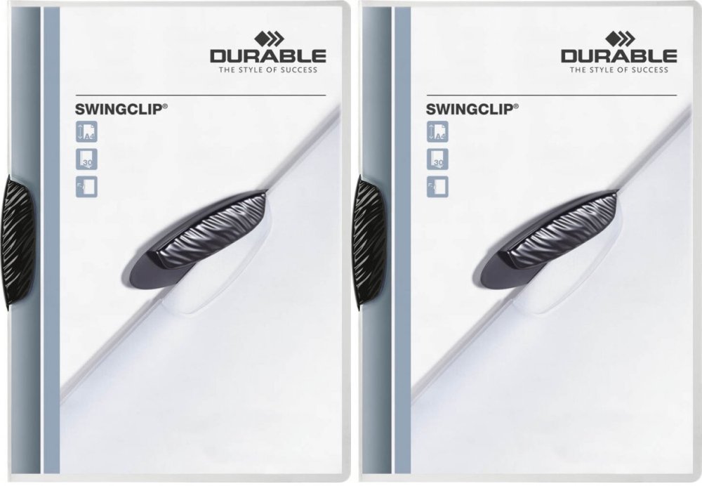 2x Skoroszyt plastikowy Durable Swingclip z klipsem, A4, do 30 kartek, czarny