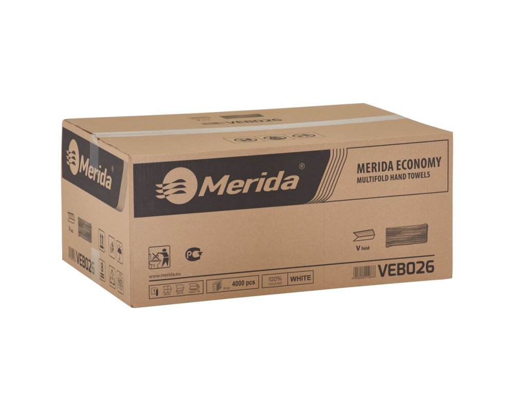 Ręcznik papierowy Merida Economy, jednowarstwowy, w składce V, 20x200 składek, biały