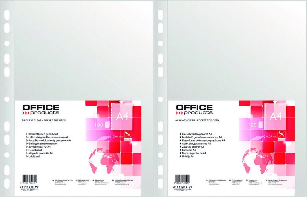2x Koszulki groszkowe Office Product, A4, 40 μm, 100 sztuk, transparentny