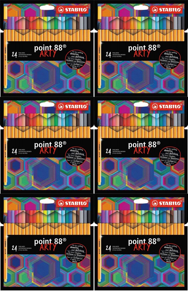 6x Cienkopisy Stabilo Point 88 Arty, 0.4mm, 24 sztuki, etui, mix kolorów