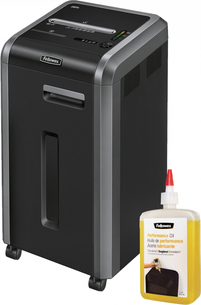 Zestaw: Niszczarka do papieru Fellowes 225i+ Olej do niszczarek Fellowes, 355ml
