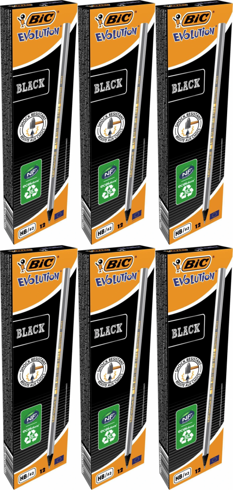 6x Ołówek Bic Evolution Black, HB, 12 sztuk, czarny