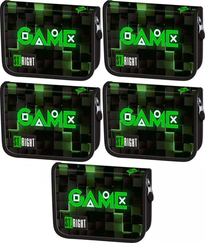 5x Piórnik dwuklapkowy St. Right PC3, bez wyposażenia, 20.5x14x3.5cm, Green Game