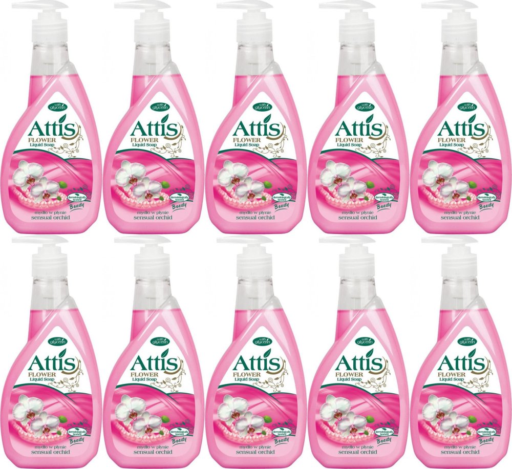 10x Mydło w płynie Attis Gold Drop, orchidea,z dozownikiem, 400ml
