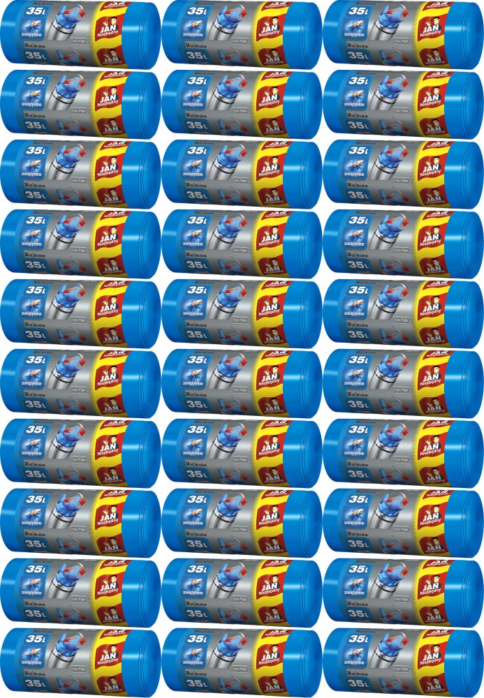 40x Worki na śmieci Jan Niezbędny, na odpady zmieszane, 35l, 30 sztuk, niebieski