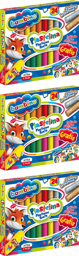 3x Plastelina Bambino Zwierzaki Uczniaki, 360g, 24 kolory + podkładka