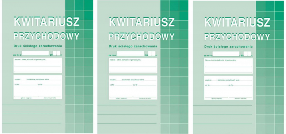 3x Druk akcydensowy Kwitariusz przychodowy numerowany MiP, A5, 2 kopie, 60k