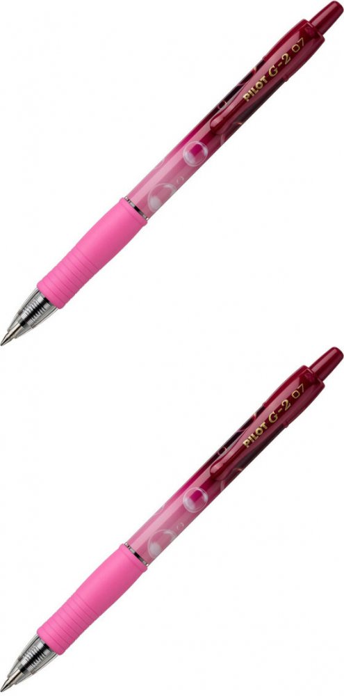 2x Długopis żelowy Pilot G-2 Bubble, automatyczny, 0.7mm, obudowa różowa/wkład niebieski