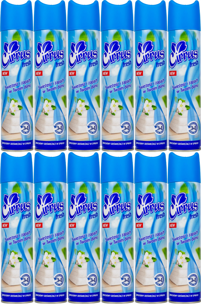 12x Odświeżacz powietrza Cirrus, spray, fresh, 300ml