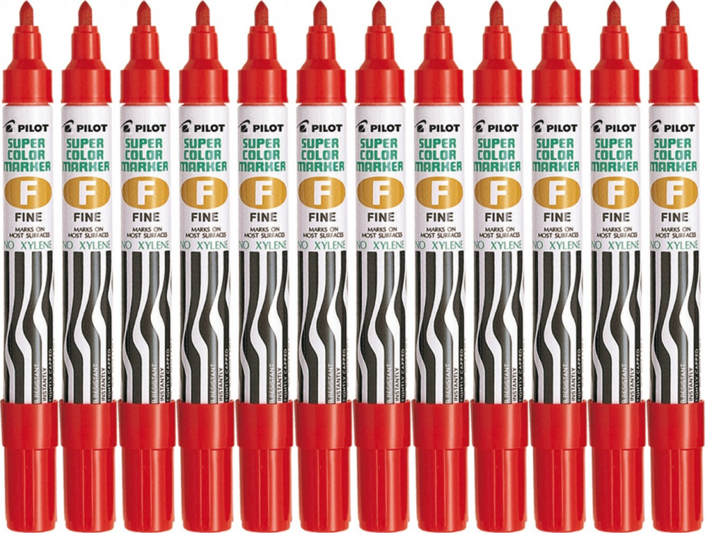 12x Marker permanentny Pilot SCA-F, okrągła, 1mm, czerwony