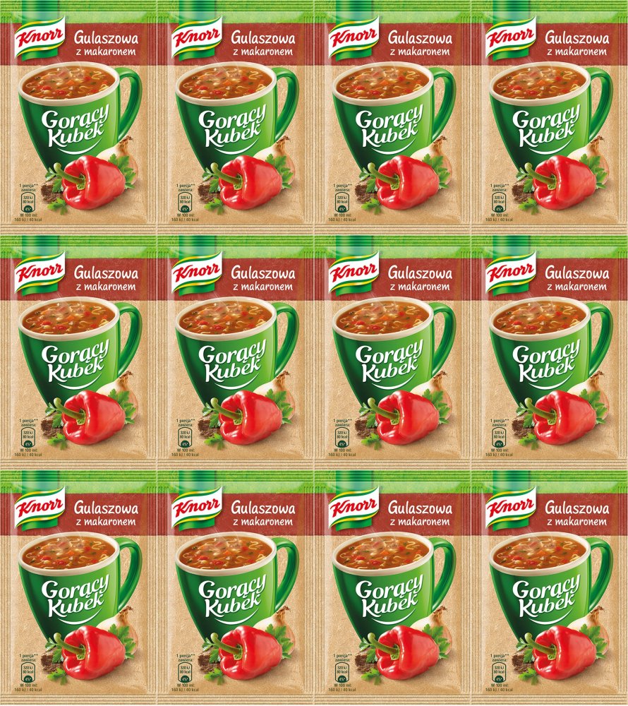 12x Zupa Knorr Gorący Kubek, gulaszowa z makaronem, 16g